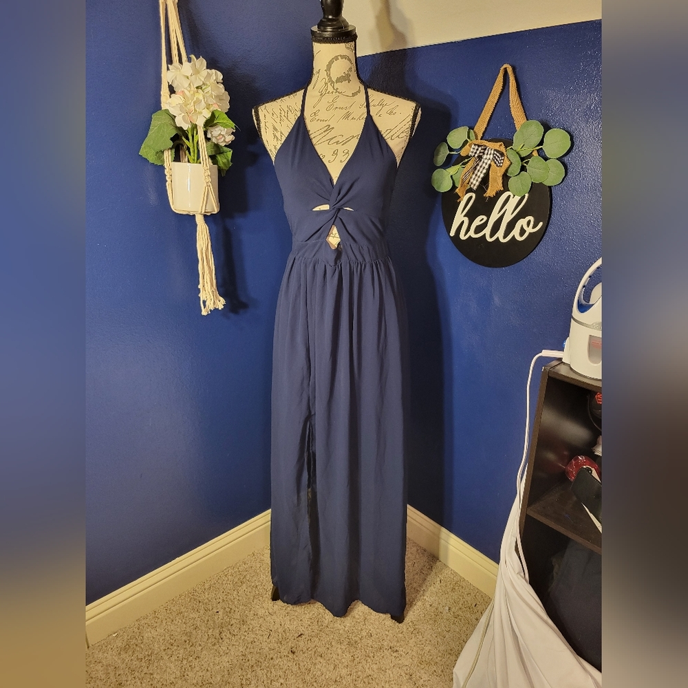 Navy Blue Double Slit Dress